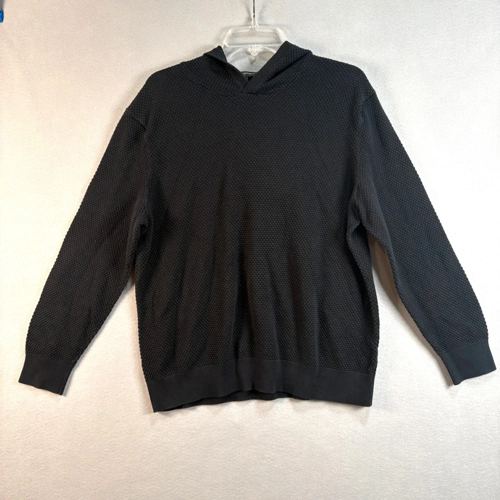 Banana Republic Hoodie Mens XL Black Waffle Textured Knit Pullover Sweater
